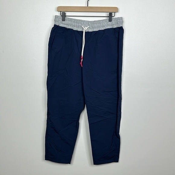 Calme by Johnny Was Mix Nylon Navy Blue Tapered Leg Track Pants Women’s Size L - Picture 1 of 7